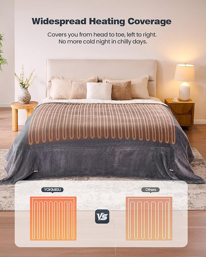 Electric Blanket King- Soft Heating Blanket, Dual Control & 9 Heat Levels, 10H Timer, Soft Flannel to Sherpa, Fast Heating Electric Throw, Machine Washable, Gift for Mom, Dad, 90"x100" Grey