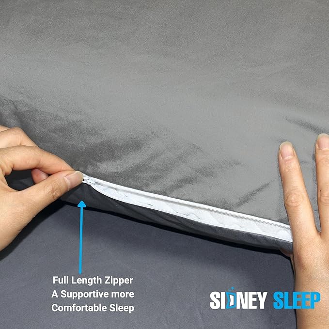 Sidney Sleep Curved Pillow Covers - Full Length Zipper Closure - Premium Soft Brushed Microfiber - 20 x 30 Inches - for Curved Side Sleeping Pillows (Queen, Silver Grey)