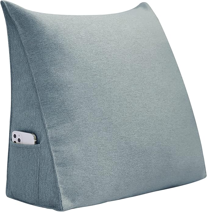 Johnear Triangular Headboard Pillow Daybed Wedge Pillow Cotton Linen Large Bolster Reading Back Rest Pillow for Sofa Bed Support Bolster Upholstered Backrest Positioning Lumbar Cushion （Gray, Small）
