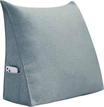 Johnear Triangular Headboard Pillow Daybed Wedge Pillow Cotton Linen Large Bolster Reading Back Rest Pillow for Sofa Bed Support Bolster Upholstered Backrest Positioning Lumbar Cushion （Gray, Small）