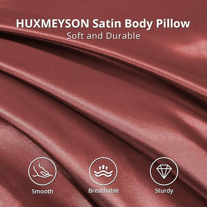 HUXMEYSON Body Pillow with Satin Pillowcase, Body Pillow for Adults, Removable Cover, Wine Red (20"x54")