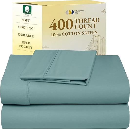 California Design Den Twin Sheets Set - Soft 400 Thread Count Sateen, Natural 100% Cotton Sheets with Deep Pockets, and Durable Bedding Set - Teal