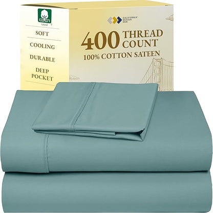 California Design Den Twin XL Sheet Sets - 400 Thread Count Sateen, 100% Cotton Sheets Set, Deep Pockets, and Durable Bedding for Dorm Rooms & Adults - Teal