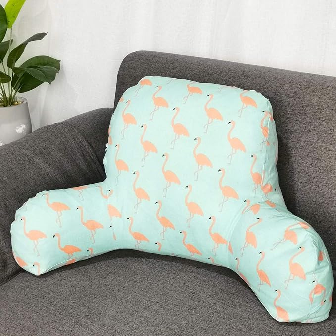 Bohemian Printed Reading Pillow with Support Arms Soft Bed Rest Pillows Back Support Cushion for Kids Reading Watching TV Sitting Up in Bed (23"×16"×10",Bird)