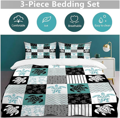 Sea Turtle Bedding Set Sea Turtle Theme Comforter Set for Kids Teens Adults Women Men Sea Turtle Duvet Cover Bedroom Decor Soft King Size Quilt Cover with 2 Pillowcases