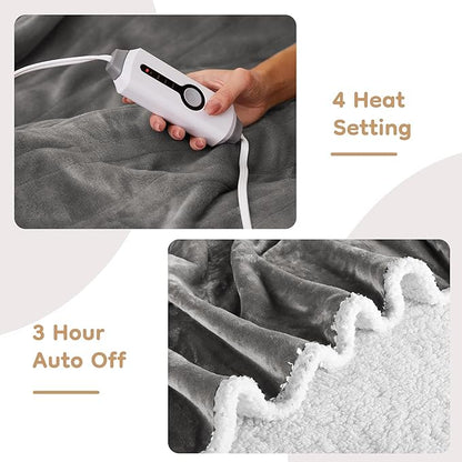 Electric Heated Blanket Throw - 50"x60", Soft Flannel Heating Blanket, 4 Heating Levels, 3H Auto Shut Off, Breathable Warm and Washable for Sofa, Light Grey
