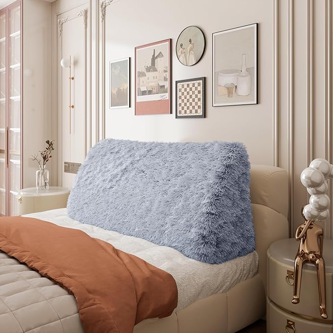 18LB Thickened Wedge Pillow Headboard Body Positioner Bed Wedge Pillow Backrest Support Triangular Headboard Pillow for Sleeping with Side Pocket Velvet Positioning Support Rabbit Blue King