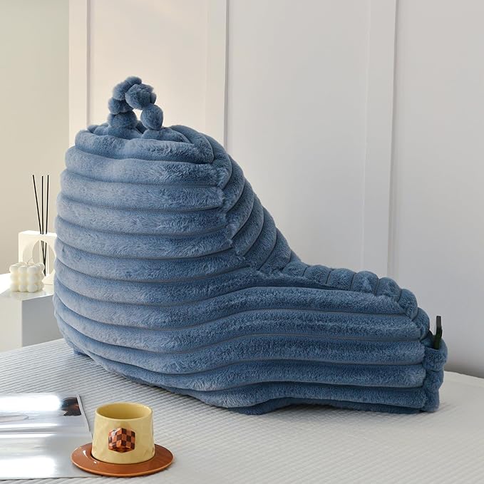 Yaoshuho Large Reading Pillow for Adults, Back Support Pillow for Sitting Up in Bed with Arms, Couch for Lounging Bedrest, Dusty Blue