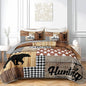 QOOMO Hunting Quilt Set Twin Size,Farmhouse Bedspread Coverlet Set,Deer Bear 3Pcs Bedding Set Printed Quilt with 2 Pillowcases,Soft and Lightweight,for All Seasons