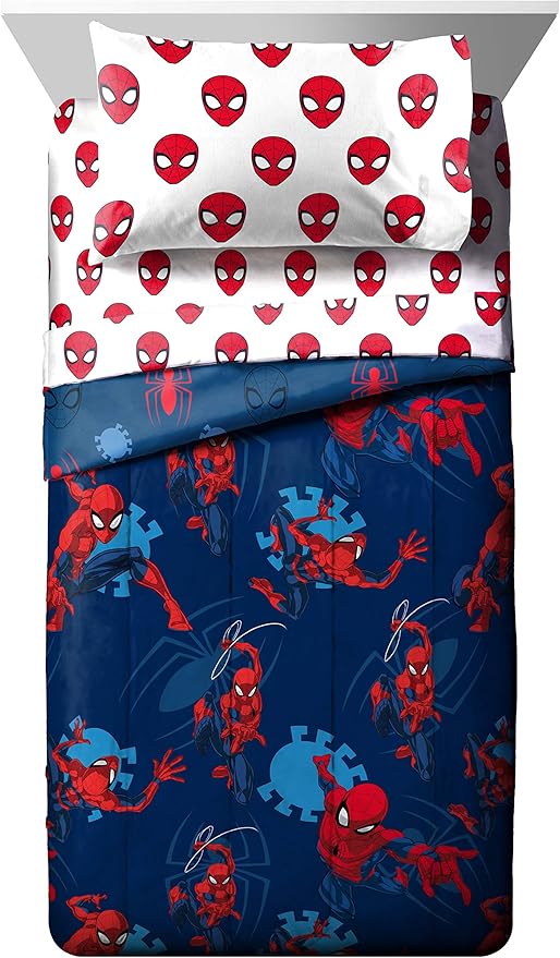 Jay Franco Marvel Spiderman Spidey Daze 5 Piece Full Bed Set - Includes Reversible Comforter & Sheet Set Bedding - Super Soft Fade Resistant Microfiber (Official Marvel Product)