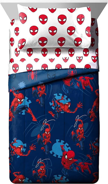 Jay Franco Marvel Spiderman Spidey Daze 5 Piece Full Bed Set - Includes Reversible Comforter & Sheet Set Bedding - Super Soft Fade Resistant Microfiber (Official Marvel Product)