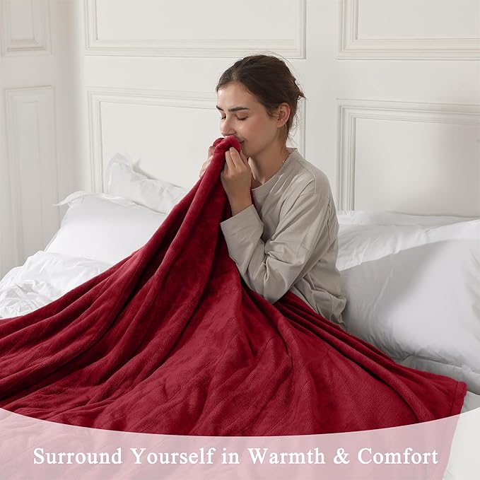 Electric Blanket Full Size, Super Soft Cozy Upgraded Flannel Heated Blanket with 6 Heating Levels & 1-10 Hours Auto Off, Heating Blanket for Home Office, Machine Washable, 72" x 84", Burgundy