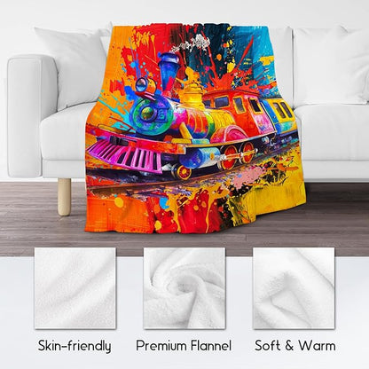 Boys Blanket - Train Blankets Gifts for Teens Adults - 60x80 Inches Soft Flannel Throw for Room Decor Bed