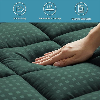 HYLEORY Queen Mattress Pad Quilted Fitted Mattress Protector Cooling Pillow Top Mattress Cover Breathable Fluffy Soft Mattress Topper with 8-21" Deep Pocket, Green