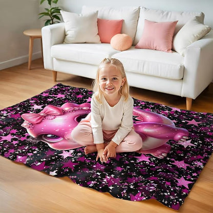 Girls Blanket Dinosaur Blankets for Girls Teens Gift for Daughter Granddaughter, Cozy 60 x 50 Inches Dinosaur Theme Flannel Throws for Bed Living Room Travel