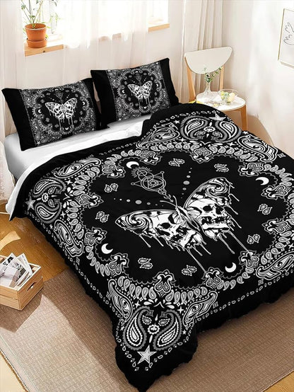 HOSIMA Grey Butterfly Bedding Set for Girls，Mandala Bedding Boho Comforter Cover Decor for Bedroom, Sun and Moon Pattern Duvet Cover Full Size.(No Comforter)