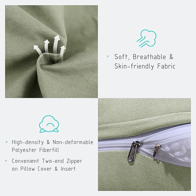 Wedge Headboard Pillow Dorm Room Reading Pillow Back Support for Sitting Up in Bed Bolster Lumbar Cushion Body Positioning Bedrest Cotton Linen 76in Grass Green King