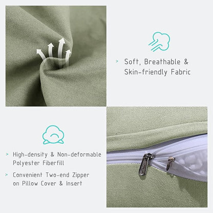 Wedge Headboard Pillow Dorm Room Reading Pillow Back Support for Sitting Up in Bed Bolster Lumbar Cushion Body Positioning Bedrest Cotton Linen 76in Grass Green King