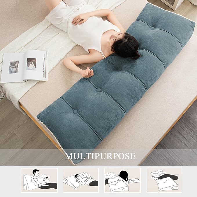 Headboard Pillow Queen, Chenille Triangular Wedge Pillow Headboard Queen Size, Reading Setting Backrest Daybed Pillows for Sofa Bed with Removable Cover, Blue