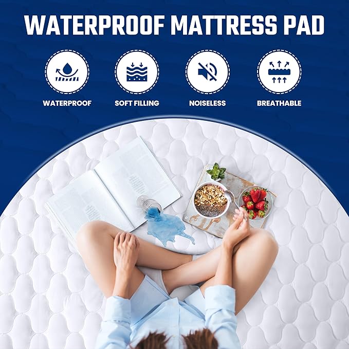 Utopia Bedding Waterproof Mattress Protector, King Mattress Pad, Noiseless Quilted Fitted Cover with Deep Pocket Stretches up to 16 Inches (White)