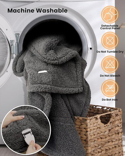 Heated Blanket Electric Blanket Throw - Fast Heating Blanket Throw Double Sided Sherpa Ultra Soft Cozy with 10 Heating Levels & 2-10 Hours Auto Off, Mashine Washable, 50 x 60 Inches, Grey