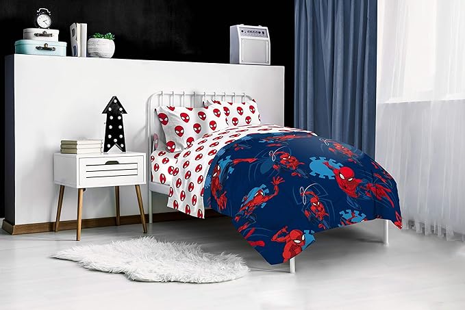 Jay Franco Marvel Spiderman Spidey Daze 4 Piece Twin Bed Set - Includes Reversible Comforter & Sheet Set Bedding - Super Soft Fade Resistant Microfiber (Official Marvel Product)