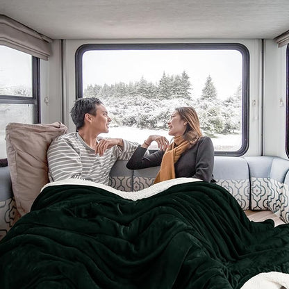 Utopia Bedding Sherpa Blanket Queen Size (Forest Green, 90x90 Inches) - Soft Lightweight Plush Fleece Reversible Blanket for Bed, Sofa, Couch, Camping and Travel