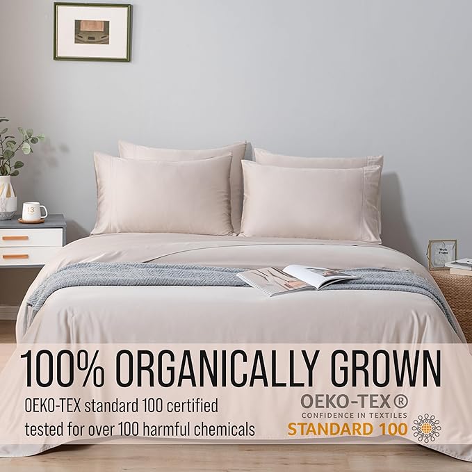 Bella Coterie 7 Piece Luxury Bamboo Viscose Split King Size Sheet Set | 2 Fitted Sheets for Adjustable Beds | 100% Organically Grown | Cooling for Hot Sleepers | 4 Pillowcases [Dune]