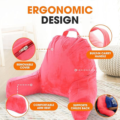 Cheer Collection Reading Pillow with Arms – Portable Bed Pillow for Sitting Up & Support, Foam-Filled Back Rest Pillow for Sitting in Bed & Couch, Machine Washable, Hot Pink