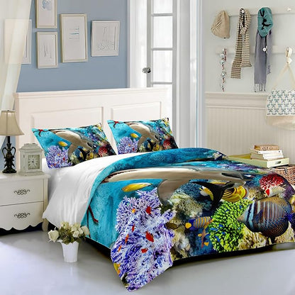 CVHOUSE Shark Duvet Cover Queen Size,Ocean Sea Bedding Set,Beach Comforter for Boys Kids Teens,1 2 Pillowcases 3 Piece Queen 89'x89'