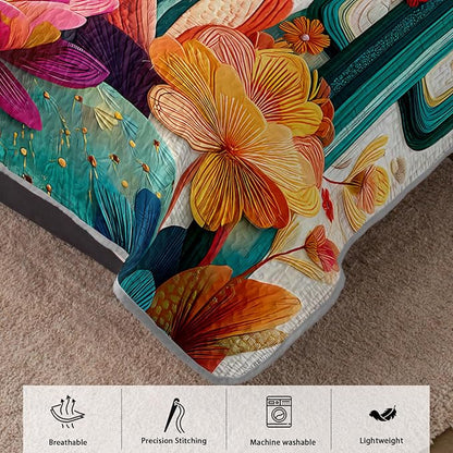 AILONEN Cactus Quilt King Size Bedding Set & 2 Pillowcases,Colorful Floral Plants Bedspread Coverlet,3Pcs Desert Botanical Quilt Set for Boys Girls,All Season