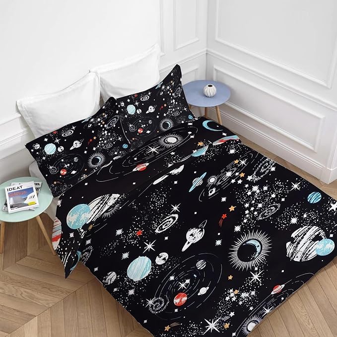 Space Bedding Set 3 Pieces King Size Galaxy Duvet Cover Comforter Cover Sets with 2 Pillowcases for Boys Girls Teens Men Women