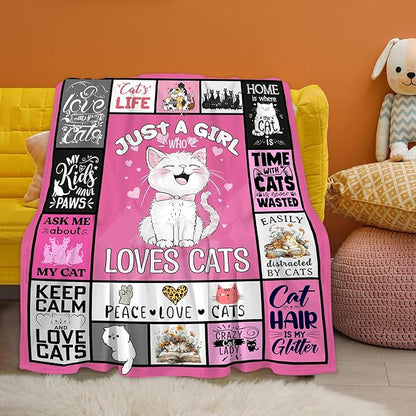 Just A Girl Who Love Cat Blanket for Girls, Cat Lover Gifts for Girls Women, Cats Gifts for Birthday Christmas, Cute Soft Warm Blanket 60" X 50" for Sleep Nap