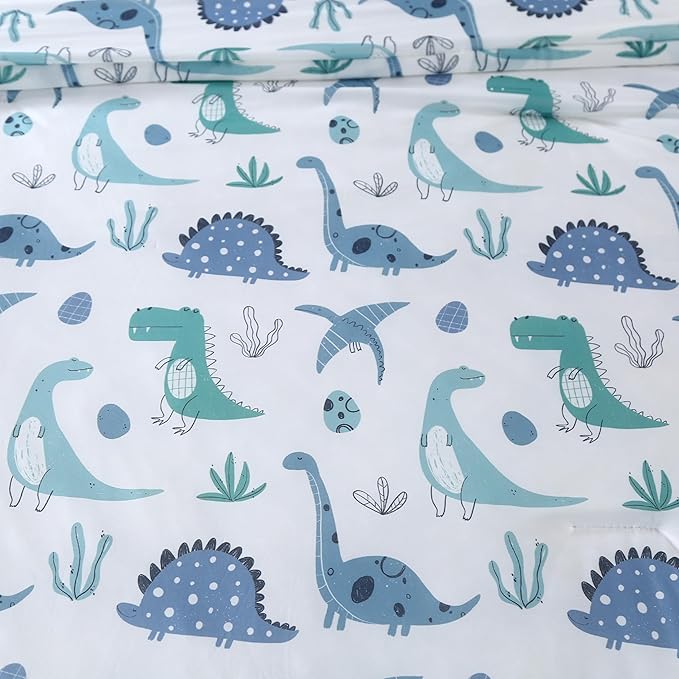SDIII Dinosaur Comforter Full 3 Pieces, Silky Breathable Microfiber and Spandex, Cute Dinosaur Bedding Full Size for Boys Girls Kids and Teens