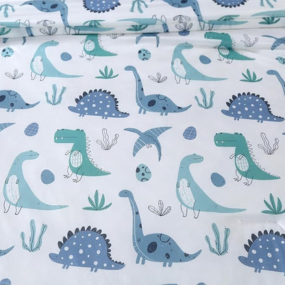 SDIII Dinosaur Comforter Full 3 Pieces, Silky Breathable Microfiber and Spandex, Cute Dinosaur Bedding Full Size for Boys Girls Kids and Teens