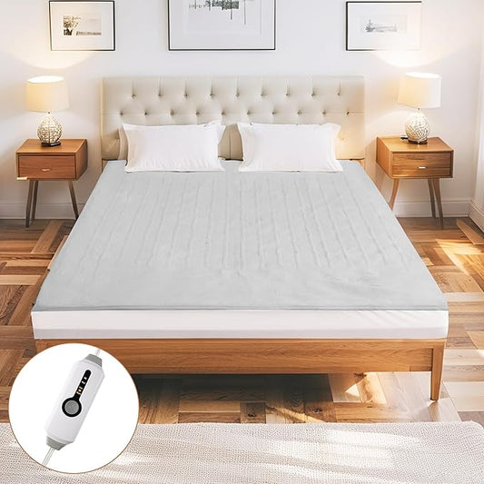 Electric Mattress Pad Twin Size 39"x75" with 10 Hours Auto Off 4 Heat Setting Simple Controller Fit Up to 15 Inch Deep Pocket, Machine Washable - Light Gray