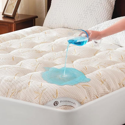 100% Waterproof King Size Mattress Topper, Thick Pillow Top Mattress Pad，Up to 21 Inch Deep Pocket,Soft Breathable Mattress Pad for Back Pain, Protector Cover(Beige)