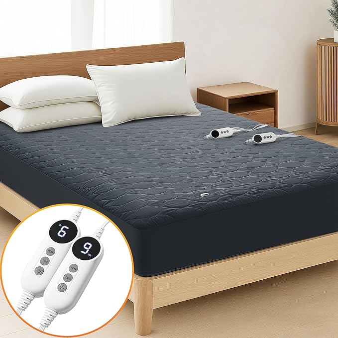 MASVIS Heated Mattress Pad King Size - Dual Control, 6 Heat Settings & 10-Hour Auto Off, Quilted Electric Bed Cover, Bed Warmer with Deep Pocket | Fast Heating | Machine Washable,Grey,78"x80"