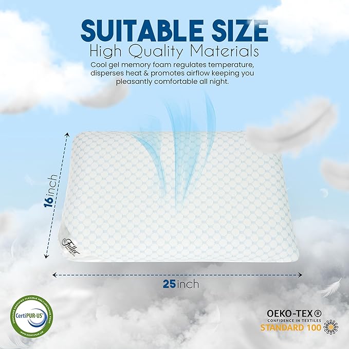 Fuller Cooling Memory Foam Pillow – Orthopedic Cervical Pillow for Neck Pain, Headache & Snoring Relief – Soft Washable Cover, Breathable Fabric, Ergonomic Design for Side & Back Sleepers