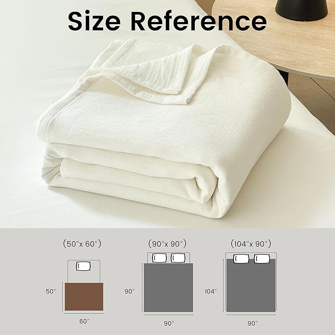Simple&Opulence Linen Cotton Throw Blanket with Double Layered Folded Edge for Couch/Bed/Sofa/Gift, Natural Flax Solid Color Soft Breathable Cozy Farmhouse Home Décor - White, 50"x60"