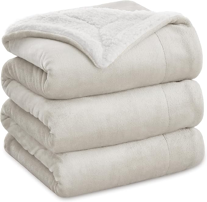 Bedsure GentleSoft Sherpa Fleece Blankets King Size for Bed - Thick and Warm Throw for Women and Men, Soft Fuzzy Plush King Blanket for Winter, Linen, 108x90 Inches