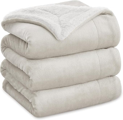 Bedsure GentleSoft Sherpa Fleece Blankets King Size for Bed - Thick and Warm Throw for Women and Men, Soft Fuzzy Plush King Blanket for Winter, Linen, 108x90 Inches