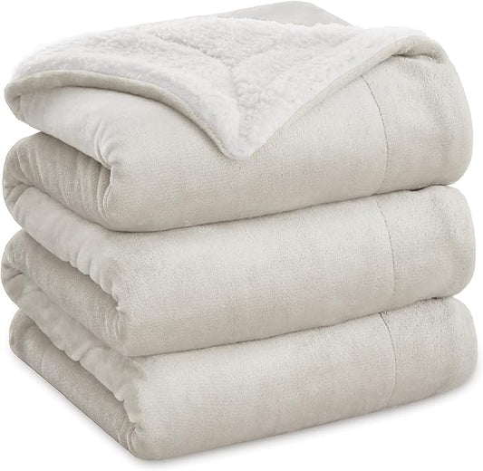 Bedsure GentleSoft Sherpa Fleece Blankets King Size for Bed - Thick and Warm Throw for Women and Men, Soft Fuzzy Plush King Blanket for Winter, Linen, 108x90 Inches