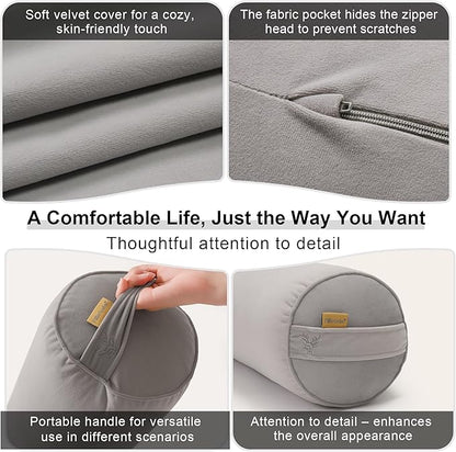 Long Pillow for Bed – Round Bolster Pillow for Adults, Body Pillow for Sleeping, Ergonomic Support,47 x 7.87 Inches,Zinc Gray