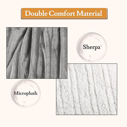 Electric Heated Blanket Flannel & Sherpa 62"x84" Twin Size - 4 Heat Levels 10H Auto Shut Off Fast Heating Cozy and Comfortable Warm Gifts, Machine Washable - Light Gray