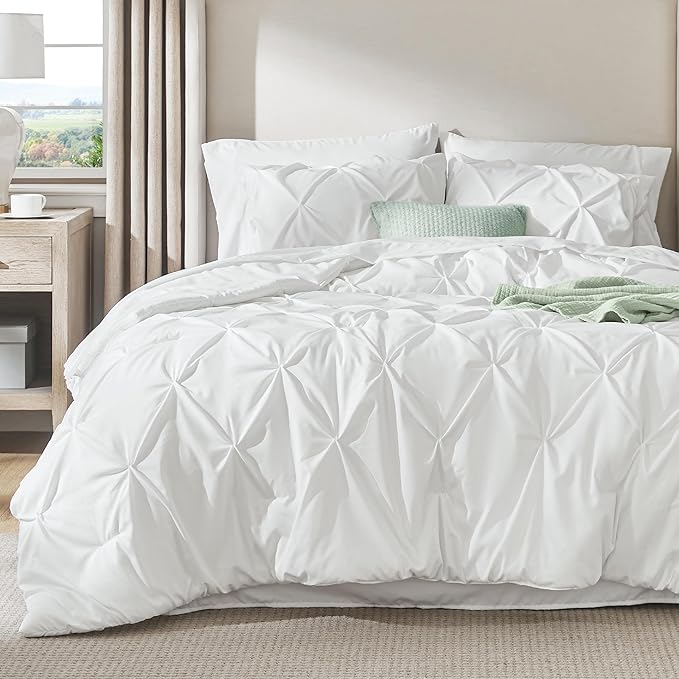 Bedsure Full Size Comforter Sets - Bedding Sets Full 7 Pieces, Bed in a Bag White Bed Sets with Comforter, Sheets, Pillowcases & Shams, Adult & Kids Bedding