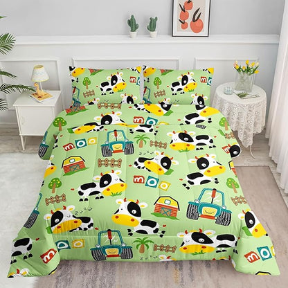 Cute Cow Comforter Set Farm Aninmal Printed Bedding Set with 1 Comforter and 2 Pillowcases for Boys and Girls Bedroom All Season(Cow Full)