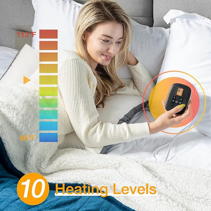 WOOMER Heated Blanket King Size,Durable Flannel and Soft Sherpa,Dual Control,90” × 100” Electric Blanket, 10 Heat Levels&0.5-12h auto-Off, Overheat Protection,Energy Efficient