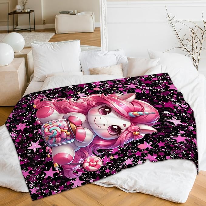 Unicorn Blanket for Kids Girls Blankets for Gift, Pink Cozy Lightweight 40 x 30 Inches Flannel Throws for Bed Travel Sofa Living Room Decor