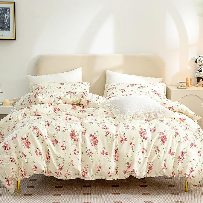Jane yre Floral Duvet Cover Twin 3 Pieces Bedding Set Brushed Microfiber Twin Garden Style Flower Pattern Flower Twin Duvet Cover, with Zipper Closure, Luxury Soft Breathable Comfy